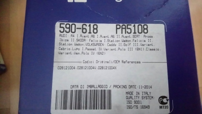 Audi, Seat, Skoda, VW Vesipumppu BUGATTI PA5108, 590-618