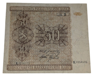 50 Markkaa 1945 Litt. B K3254595 kl 3