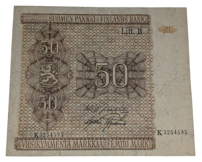 50 Markkaa 1945 Litt. B K3254595 kl 3