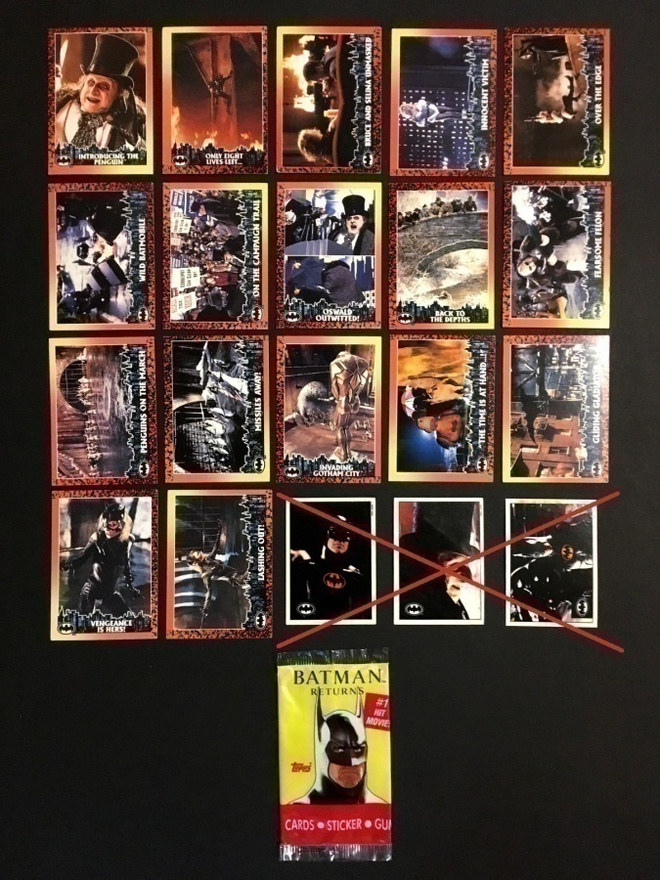 17kpl Batman Returns kortteja +kääre (Topps 1992)