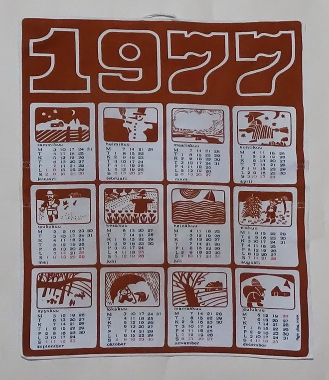 Kalenteripyyhe vuosi 1977