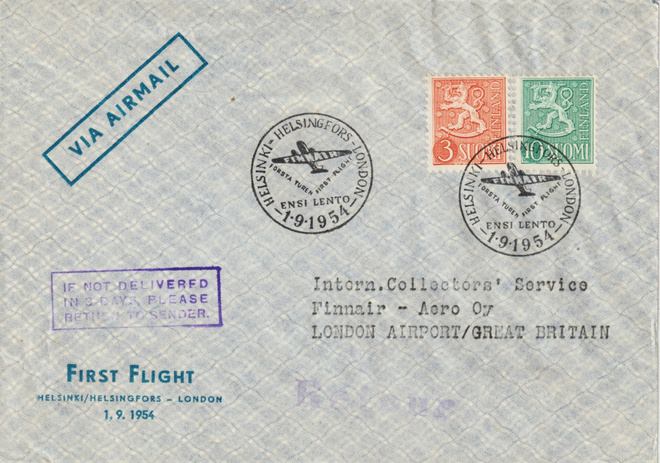 1954 Ensilento-kirje Helsinki-Lontoo