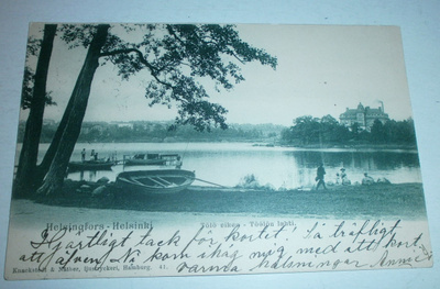 Helsinki, Töölön lahti, väkeä rannalla, vanha mv pk, p. 1904