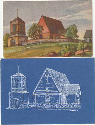 Hattula kirkko 2 eril. piirroskorttia