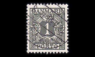 Tanska PORTO_25 o 1 öre vih.musta ruututausta (1934)