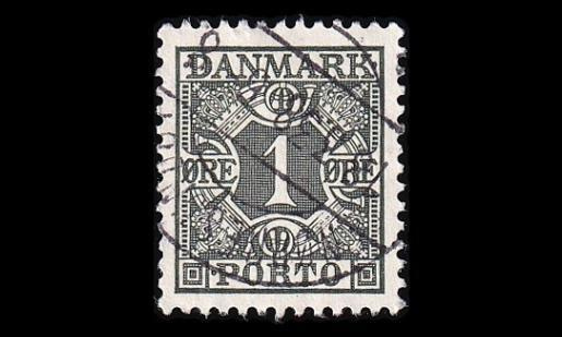Tanska PORTO_25 o 1 öre vih.musta ruututausta (1934)