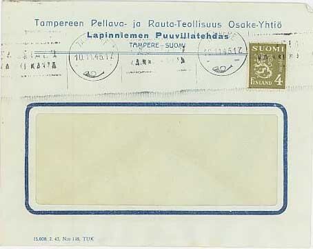 1945 M30 4 mk olivi paikalliskirje