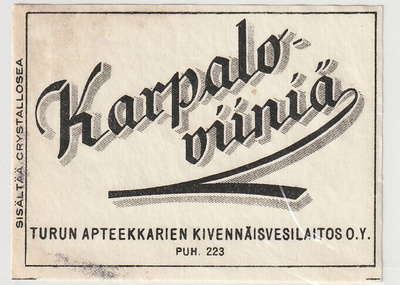 JUOMAETIKETTI - KARPALO VIINIÄ TURUN APT. FINLAND (K13-S5)