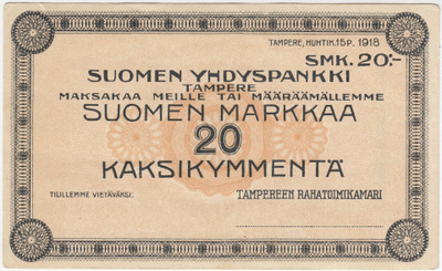 20 Markkaa 1918, Tampereen rahatoimikamari, kl.8