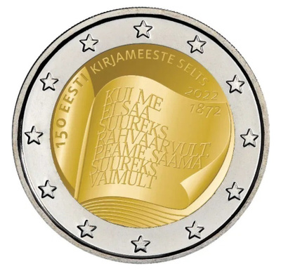 ** VIRO 2€ 2022 Kirjallisuusseura 150 v. pillerissä **