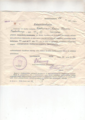 Kutsuntatodistus,1946, Porin Sotilaspiiri, heikko kunt.