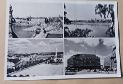 Helsinki, nelikuvakortti 1950-l. kaupungista, vkpk, p. 1956