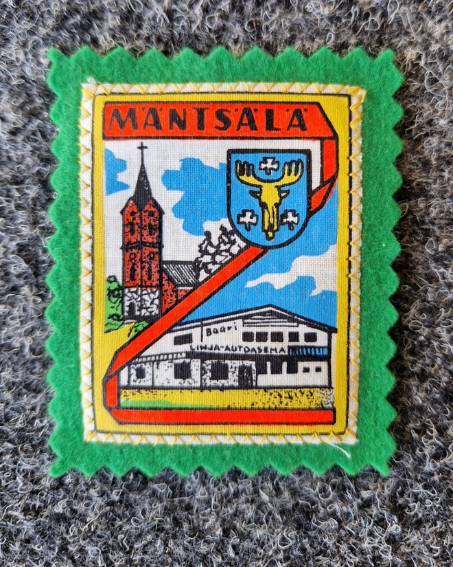 Mäntsälä linja-autoasema vintage kangasmerkki