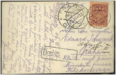 Latvia Mi 104 postikortti Tsekkoslovakiaan
