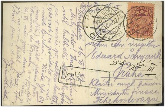 Latvia Mi 104 postikortti Tsekkoslovakiaan