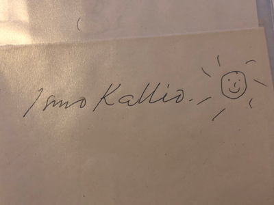 Ismo Kallio nimikirjoitus + piirustus paperilla