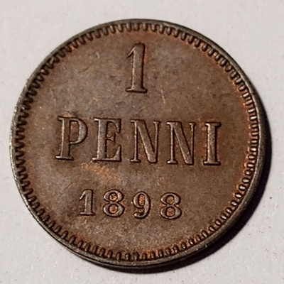 * 1 penniä *1898 * Copper/Kupari *1+/EF