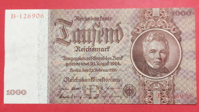 Saksa, 1000 Reichsmark 30 August 1924. Kunto 8-9. (KD40)