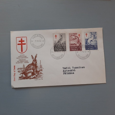 FDC Suomi 1962 TUB teemakuori, kulkenut