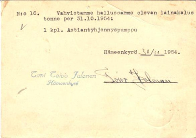 FIRMAKORTTI HÄMEENKYRÖ TOIVO JALONEN