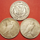 USA 3 x 1 $ silver: 1 x Morgan Dollar + 2 x Peace Dollar. - pikkukuva 2