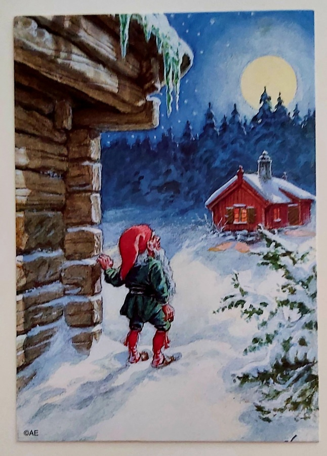 CURT NYSTRÖM "Tonttu katselee.."- KULKEMATON JOULUKORTTI