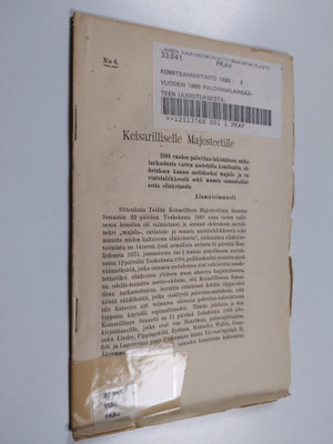 1886 vuoden paloviina-lakisääteen uudistarkastusta varten...
