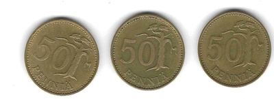 3 KPL 1967 50 PENNIN KOLIKOITA KÄYTETTYJÄ