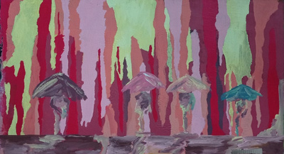 Sateenpitäjät  (Akryylimaalaus kankaalle  120 x 70 cm)