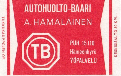 Hämeenkyrö, A. Hämäläinen , TB Autohuolto. baari  , s72