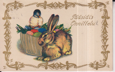 Pääsiäis Onnittelu , Pupu, kultausta   ,  e36
