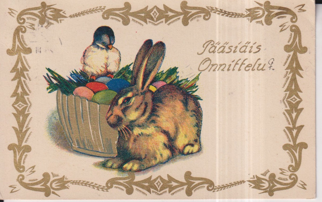 Pääsiäis Onnittelu , Pupu, kultausta   ,  e36