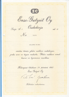 OKK 1985 Enso-Gutzeit Oy, Helsinki pörssi