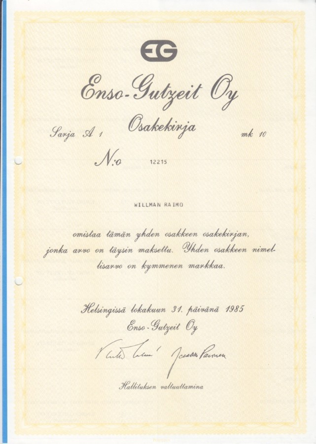 OKK 1985 Enso-Gutzeit Oy, Helsinki pörssi