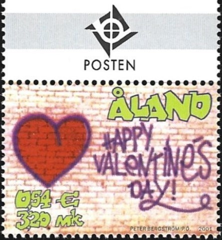 Ål 2001 Ystävänpäivä 3,20 mk välilöpari logo ** LaPe 190