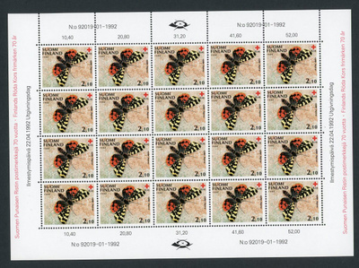 1992 Punainen Risti ( PR) 2,10+0,50 mk arkki **