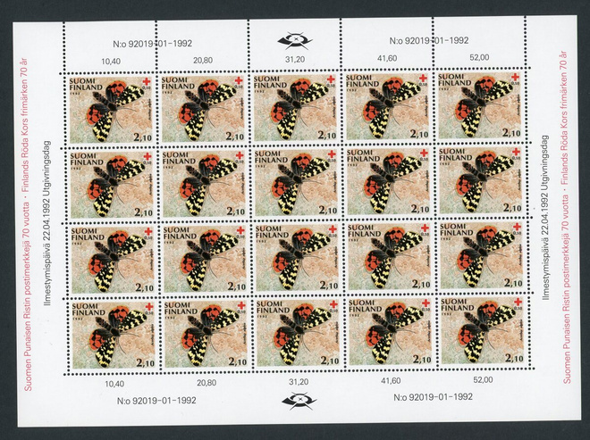 1992 Punainen Risti ( PR) 2,10+0,50 mk arkki **