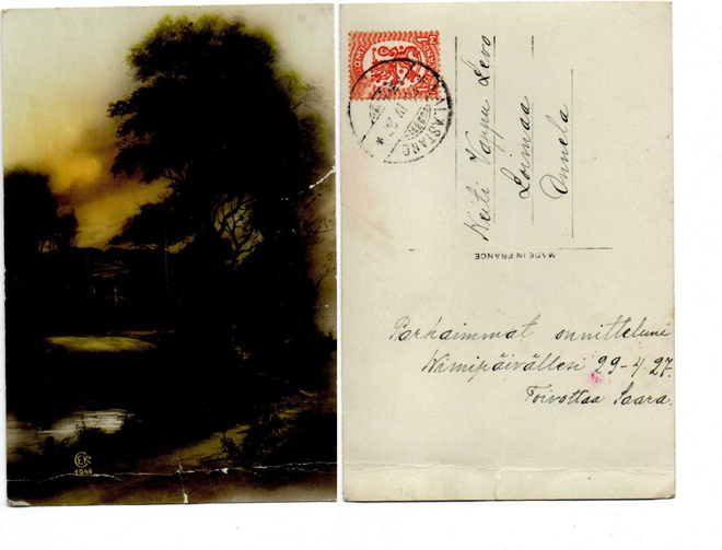 Vanha kortti, maisema, vuodelta 1927