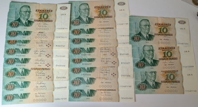 10 Markkaa 1980 19 kpl