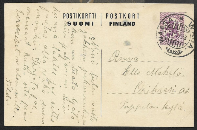 Postilähetys - Ehiö 60p 1917 (LAPE 53) Vaasa 13.6.1923