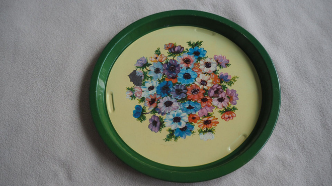 WANHA PELTITARJOTIN halk. 29 cm, VINTAGE