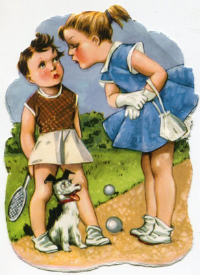 PZB 1371 - Tyttö, tennispoika ja koira - Harvinainen!!!