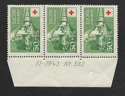 Punainen risti 1943 0,50+0,25 (LAPE 3x278) ** numerorivilö