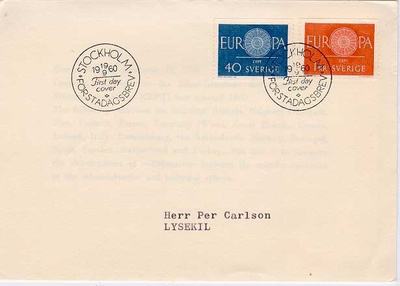 Ruotsi 1960 Eurooppa FDC