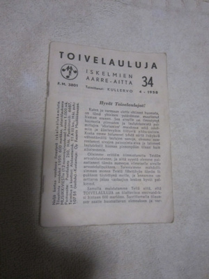 Toivelauluja Iskelmien aarreaitta 34   4 / 1958