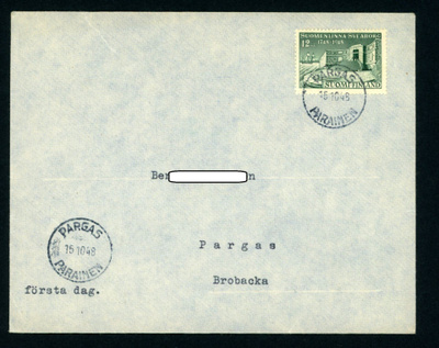 FDC 1948 Suomenlinna Parainen-leima