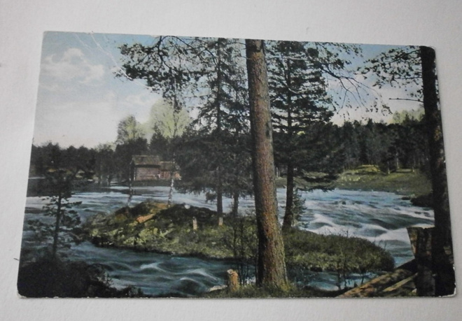 Suomussalmi, koskimaisema, vanha väripk, p. 1909