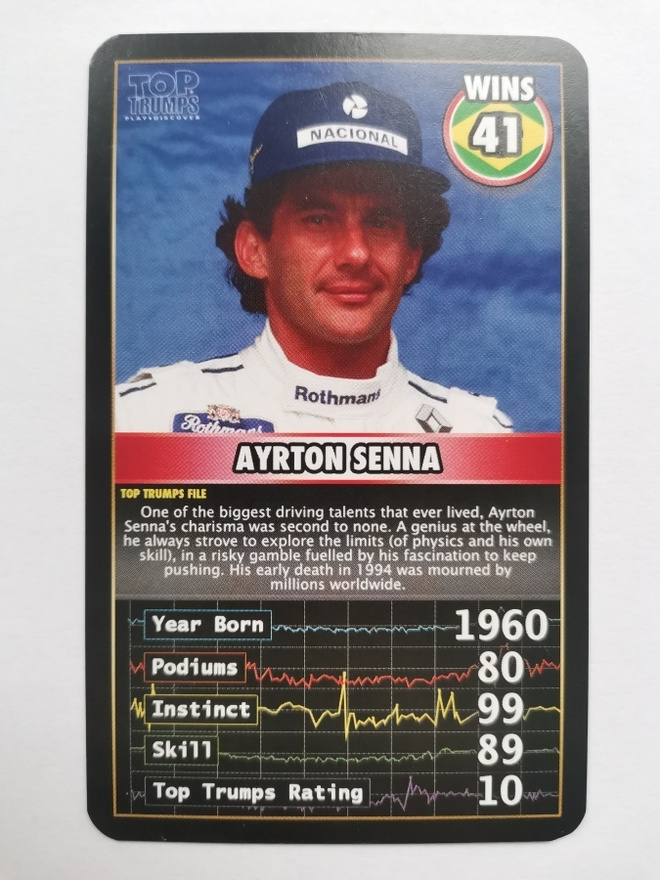 2016 Top Trumps Grand Prix heroes Ayrton Senna