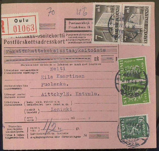 1944 R-postiennakkopaketti Oulu