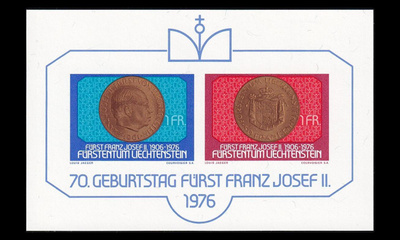 Liechtenstein 649-50BL10 ** Prinssi Franz Josef II 70v (1976